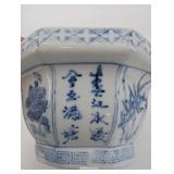 Blue and White Chinese Porcelain Hexagonal Planters - 2-Piece Set - Made in China