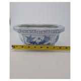 Blue and White Chinese Porcelain Hexagonal Planters - 2-Piece Set - Made in China