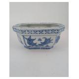 Blue and White Chinese Porcelain Hexagonal Planters - 2-Piece Set - Made in China