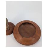 Hand-Carved Wood Bust with Hat on Round Pedestal - Folk Art Sculpture