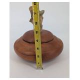 Hand-Carved Wood Bust with Hat on Round Pedestal - Folk Art Sculpture