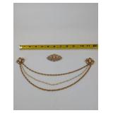 Vintage Gold Tone Cameo Necklace with Filigree Center and Pearl Drops