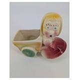 Vintage Ceramic Planter Figurine - Child on Wagon