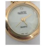 Quintel Quartz Pendant Watch - Gold Tone Bead Chain - Japan Movt
