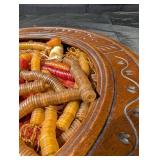 Antique Carved Wood Circular Bowl With Buttons