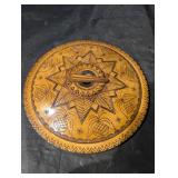 Round Pyrographed Wooden Trivet - Starburst Pattern, 9-10 Inch Diameter