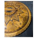 Round Pyrographed Wooden Trivet - Starburst Pattern, 9-10 Inch Diameter