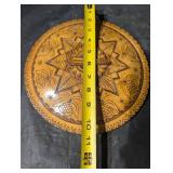 Round Pyrographed Wooden Trivet - Starburst Pattern, 9-10 Inch Diameter