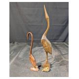 Hand-Carved Wooden Bird Sculpture with Leaf-Pattern Wings on Twisted Stem Base