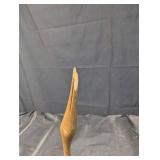 Hand-Carved Wooden Bird Sculpture with Leaf-Pattern Wings on Twisted Stem Base
