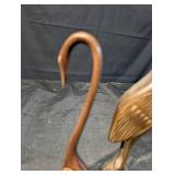 Hand-Carved Wooden Bird Sculpture with Leaf-Pattern Wings on Twisted Stem Base