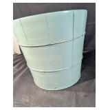 Antique Blue Painted Wooden Wash Tub with Metal Bands - Farmhouse Decor Bucket