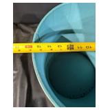 Antique Blue Painted Wooden Wash Tub with Metal Bands - Farmhouse Decor Bucket