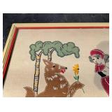 Framed Cross-Stitch Textile - Red Riding Hood and the Wolf