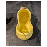 Yellow Ceramic Shoe Vase with Pink Flower and Green Leaf Accent