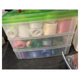 Sewing & Craft Supplies Assortment - Thread Spools, Ribbon, Beads, Scissors, Netting