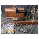 Vintage Singer Sewing Machine with Wood Cabinet and Simanco Motor 100-110V