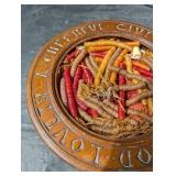 Antique Carved Wood Circular Bowl With Buttons