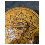 Round Pyrographed Wooden Trivet - Starburst Pattern, 9-10 Inch Diameter