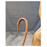 Hand-Carved Wooden Bird Sculpture with Leaf-Pattern Wings on Twisted Stem Base