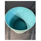 Antique Blue Painted Wooden Wash Tub with Metal Bands - Farmhouse Decor Bucket