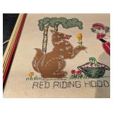 Framed Cross-Stitch Textile - Red Riding Hood and the Wolf
