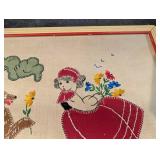 Framed Cross-Stitch Textile - Red Riding Hood and the Wolf