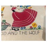 Framed Cross-Stitch Textile - Red Riding Hood and the Wolf