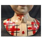Ceramic Head Bust with Craquelure Glaze and Bold Geometric Chest Pattern