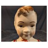 Ceramic Head Bust with Craquelure Glaze and Bold Geometric Chest Pattern