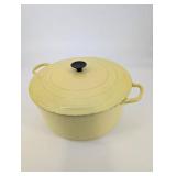 Le Creuset France Pale Yellow Enamel Cast Iron Dutch Oven - 9 Inch Vintage