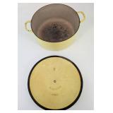 Le Creuset France Pale Yellow Enamel Cast Iron Dutch Oven - 9 Inch Vintage