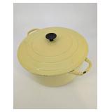 Le Creuset France Pale Yellow Enamel Cast Iron Dutch Oven - 9 Inch Vintage