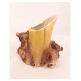 Bear & Owl Log Ceramic Planters - Vintage Wildlife Figurines