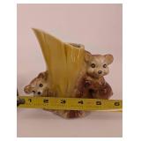 Bear & Owl Log Ceramic Planters - Vintage Wildlife Figurines