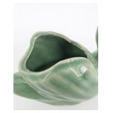 Pair Of Swan-Shaped Ceramic Vases - Green & Cream Glaze - Unmarked