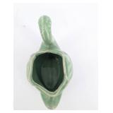 Pair Of Swan-Shaped Ceramic Vases - Green & Cream Glaze - Unmarked
