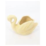 Pair Of Swan-Shaped Ceramic Vases - Green & Cream Glaze - Unmarked