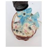 Vintage Porcelain Kitten Lamp