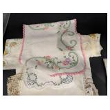 Assorted Vintage Linen Napkins, Doilies & Lace Trim - Embroidered Floral Embellishments