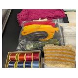 Assorted Craft Supplies - Lace, Ribbon, Threads, Spools & Crayola Crayons