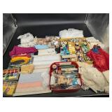 Assorted Craft Supplies - Lace, Ribbon, Threads, Spools & Crayola Crayons