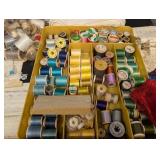 Assorted Craft Supplies - Lace, Ribbon, Threads, Spools & Crayola Crayons