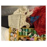 Assorted Craft Supplies - Lace, Ribbon, Threads, Spools & Crayola Crayons