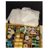 Assorted Craft Supplies - Lace, Ribbon, Threads, Spools & Crayola Crayons