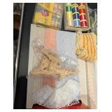 Assorted Craft Supplies - Lace, Ribbon, Threads, Spools & Crayola Crayons