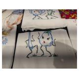 Vintage Embroidered Linen Napkins & Tea Towels Assortment - Floral & Figurative Motifs