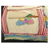 Assorted Floral Embroidered Linen Napkins & Table Linens with Crochet Trim
