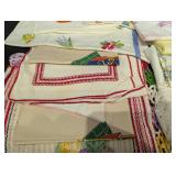Assorted Floral Embroidered Linen Napkins & Table Linens with Crochet Trim