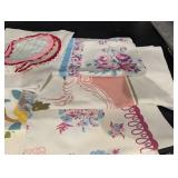 Assorted Floral Embroidered Linen Napkins & Table Linens with Crochet Trim
